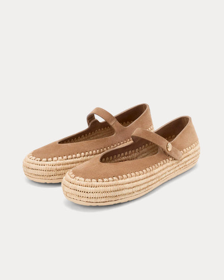 Loewe x Paula's Ibiza Rio Mary-Jane Suede & Raffia Dark Beige Sandals - 3