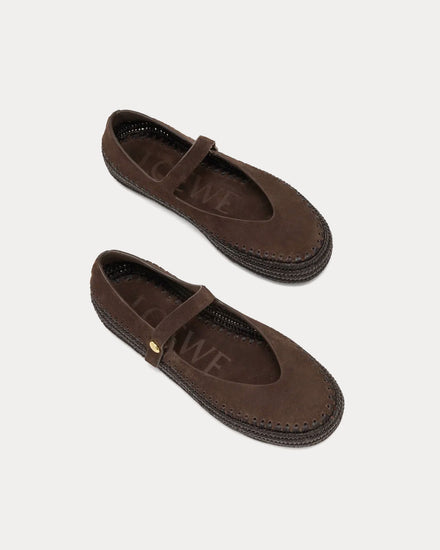 Loewe x Paula's Ibiza Rio Mary-Jane Suede & Raffia Dark Brown Sandals - 2