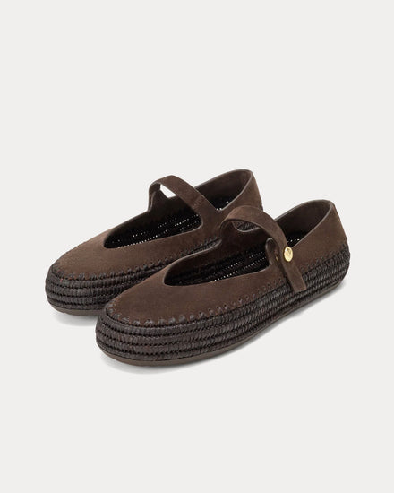 Loewe x Paula's Ibiza Rio Mary-Jane Suede & Raffia Dark Brown Sandals - 3