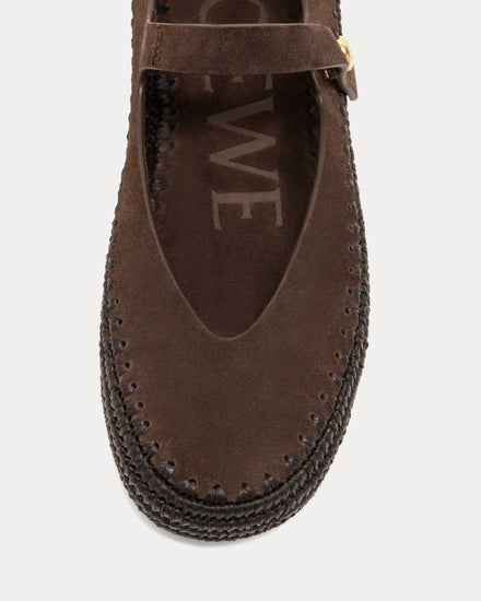 Loewe x Paula's Ibiza Rio Mary-Jane Suede & Raffia Dark Brown Sandals - 5