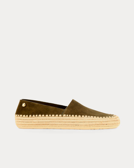 Loewe x Paula's Ibiza Rio Sandal Suede & Raffia Khaki Green Slip Ons - 1