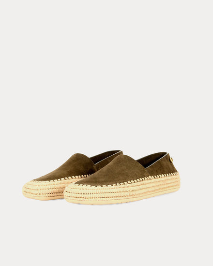 Loewe x Paula's Ibiza Rio Sandal Suede & Raffia Khaki Green Slip Ons - 2