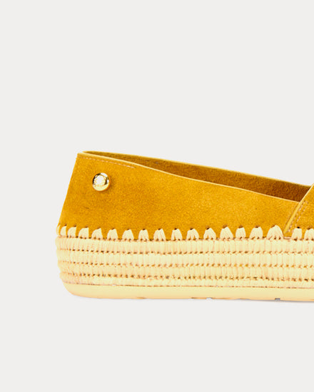 Loewe x Paula's Ibiza Rio Sandal Suede & Raffia Mustard Slip Ons - 3