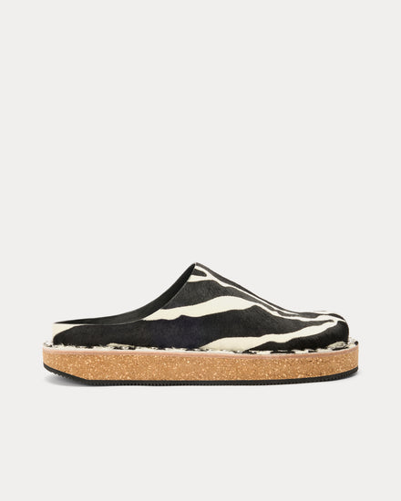 Loewe x Paula's Ibiza Rivet Hairy Calfskin Black / White Mules - 1