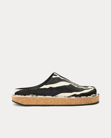Loewe x Paula's Ibiza Rivet Hairy Calfskin Black / White Mules