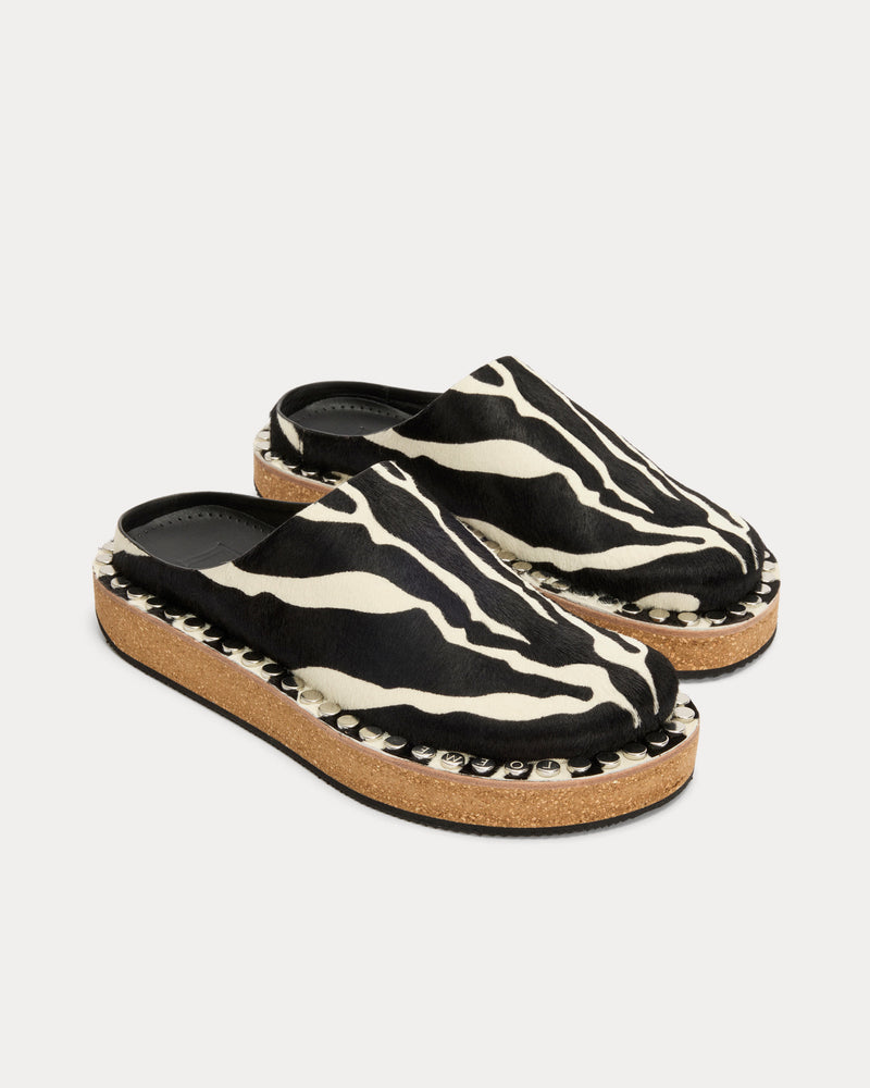 Loewe x Paula's Ibiza Rivet Hairy Calfskin Black / White Mules - 2