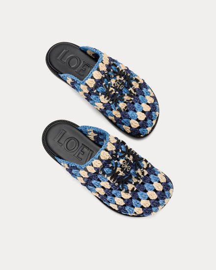 Loewe x Paula's Ibiza Flex Raffia & Calfskin Navy / Sky Blue Mules - 2