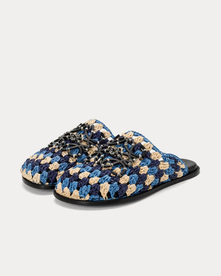 Loewe x Paula's Ibiza Flex Raffia & Calfskin Navy / Sky Blue Mules - 3