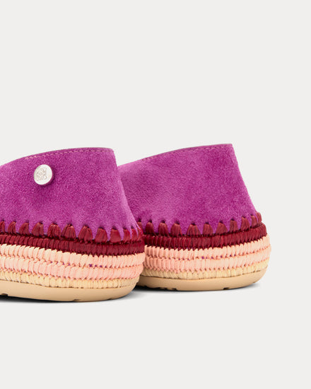 Loewe x Paula's Ibiza Rio Suede & Raffia Fuchsia Slippers - 3