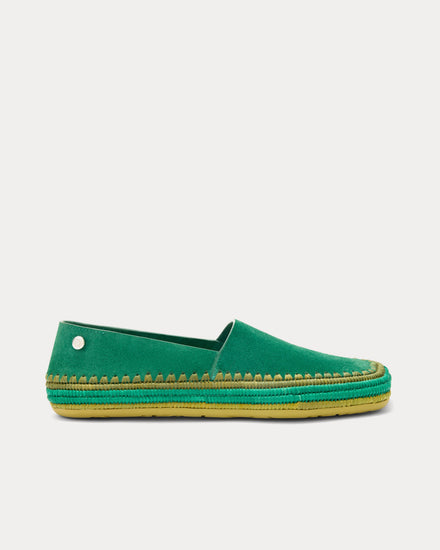 Loewe x Paula's Ibiza Rio Suede & Raffia Green Slippers - 1
