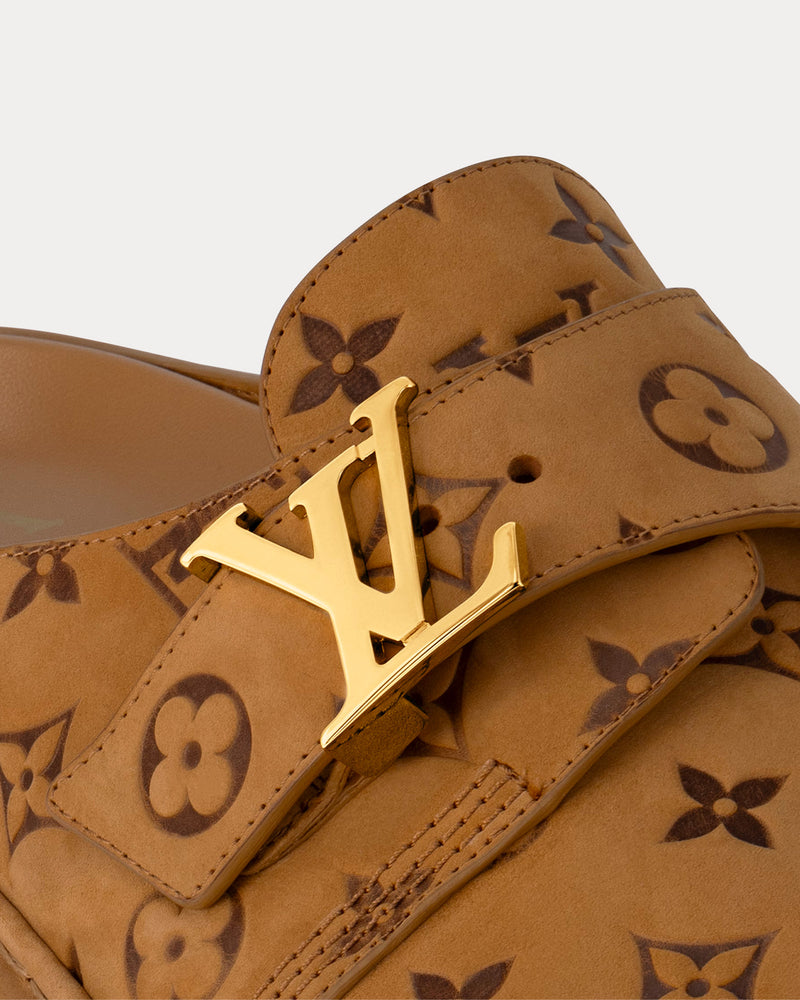 Louis Vuitton Men's LV Easy Monogram-Embossed Leather Beige Mules