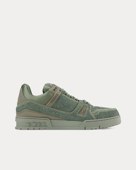 Louis Vuitton LV Trainers with Swarovski Crystals Khaki Green Low Top Sneakers - 1