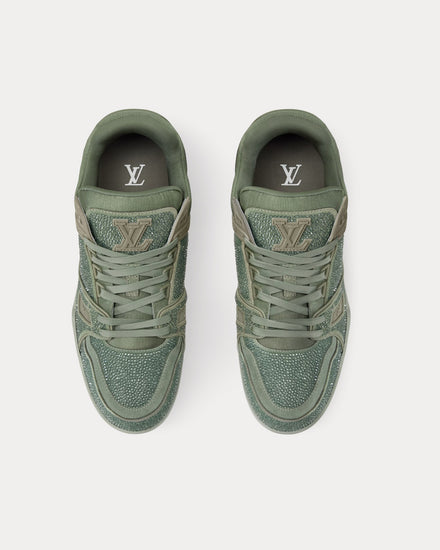 Louis Vuitton LV Trainers with Swarovski Crystals Khaki Green Low Top Sneakers - 2