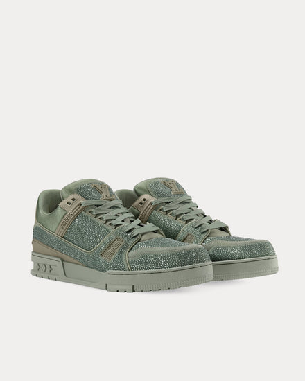 Louis Vuitton LV Trainers with Swarovski Crystals Khaki Green Low Top Sneakers - 4