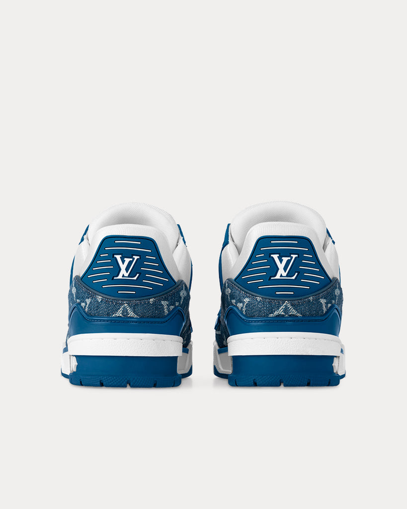 Louis Vuitton White/Blue Leather and Monogram Denim LV Trainer