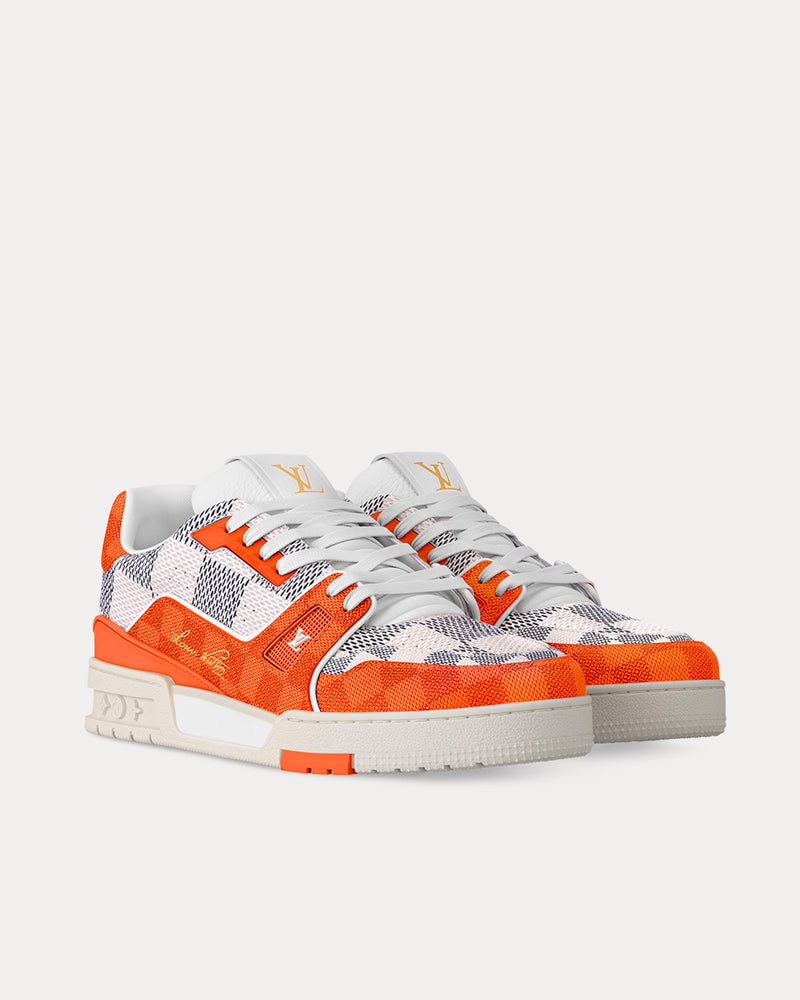Louis Vuitton LV Trainers Damier Grained Calf Leather Orange Low Top Sneakers - 3