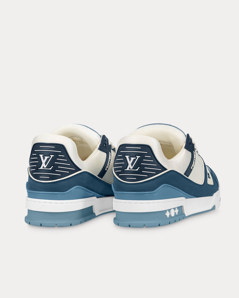 Replica Louis Vuitton Men's LV Trainer Sneakers In Blue/White Leather
