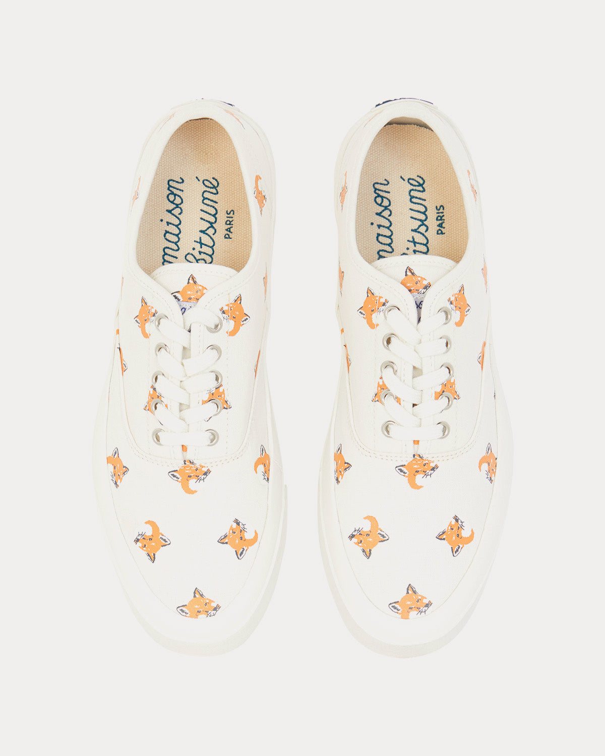 Maison Kitsuné - All Over Fox Head Laced Canvas White Low Top Sneakers