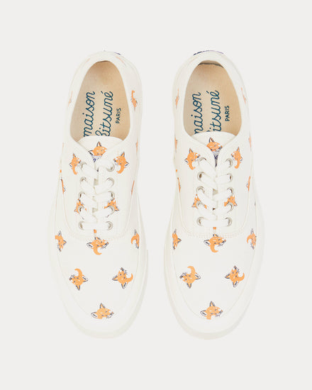 Maison Kitsuné All Over Fox Head Laced Canvas White Low Top Sneakers - 2