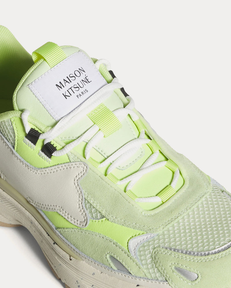 Maison Kitsuné Unisex Sora Runners Acid Lime / White Low Top Sneakers