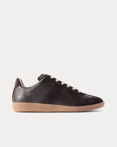 Maison Margiela Replica Leather & Suede Dark Brown Low Top Sneakers
