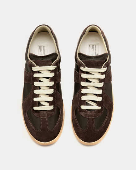 Maison Margiela Replica Leather & Suede Dark Brown Low Top Sneakers - 2