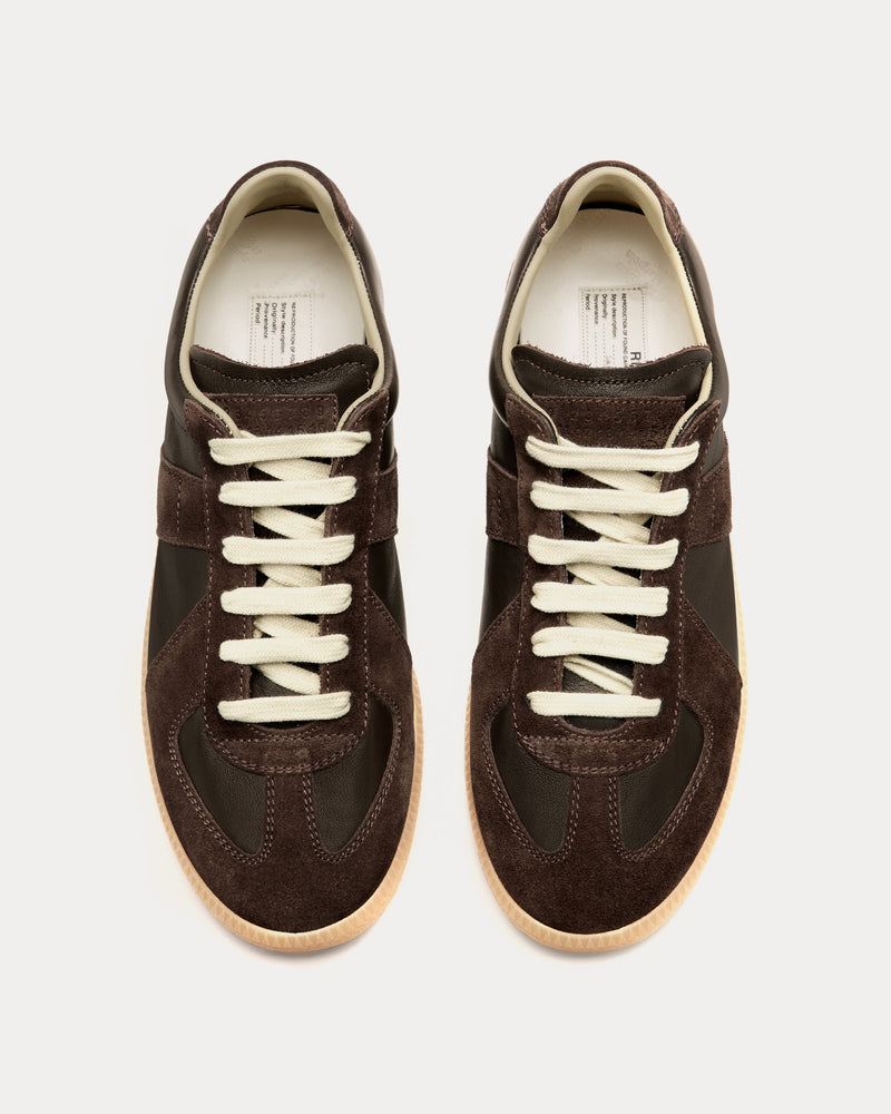 Maison Margiela Replica Leather & Suede Dark Brown Low Top Sneakers - 2