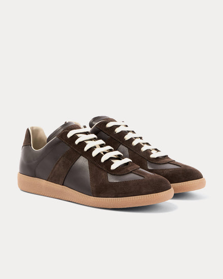 Maison Margiela Replica Leather & Suede Dark Brown Low Top Sneakers - 3