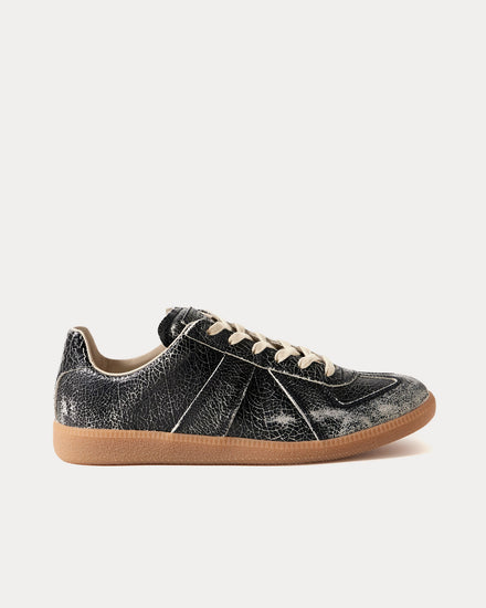 Maison Margiela Replica Distressed Cracked Leather Black Low Top Sneakers - 1