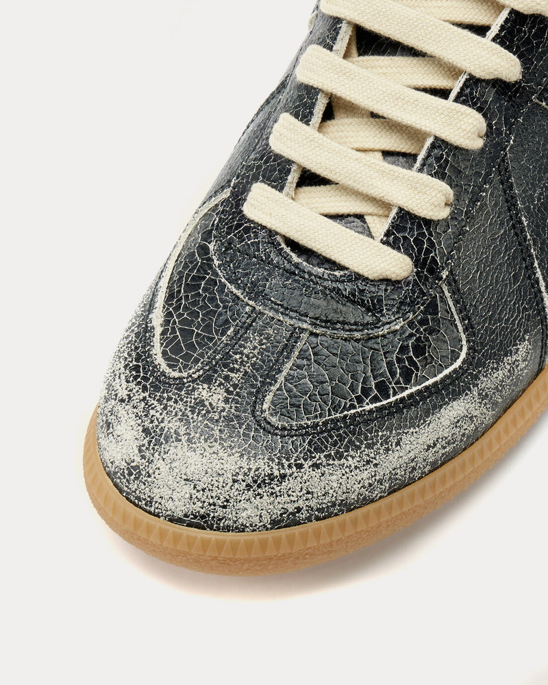 Maison Margiela Replica Distressed Cracked Leather Black Low Top Sneakers - 4