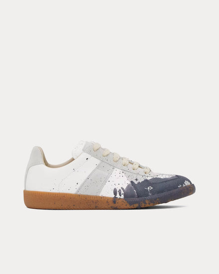 【良品】Maison Margiela Replica ホワイトペイント 36 Maison Margiela Men's Paint Replica White / Pewter Low Top Sneakers