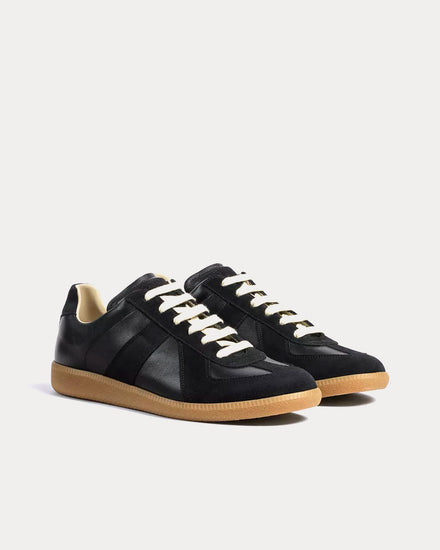 Maison Margiela Replica Leather & Suede Black Low Top Sneakers - 3