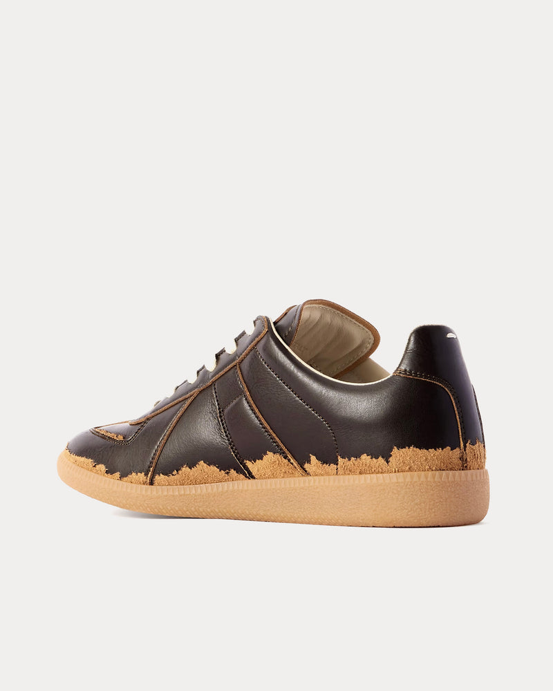 Maison Margiela Replica Distressed Peel-Off Effect Leather Dark Brown Low Top Sneakers - 3