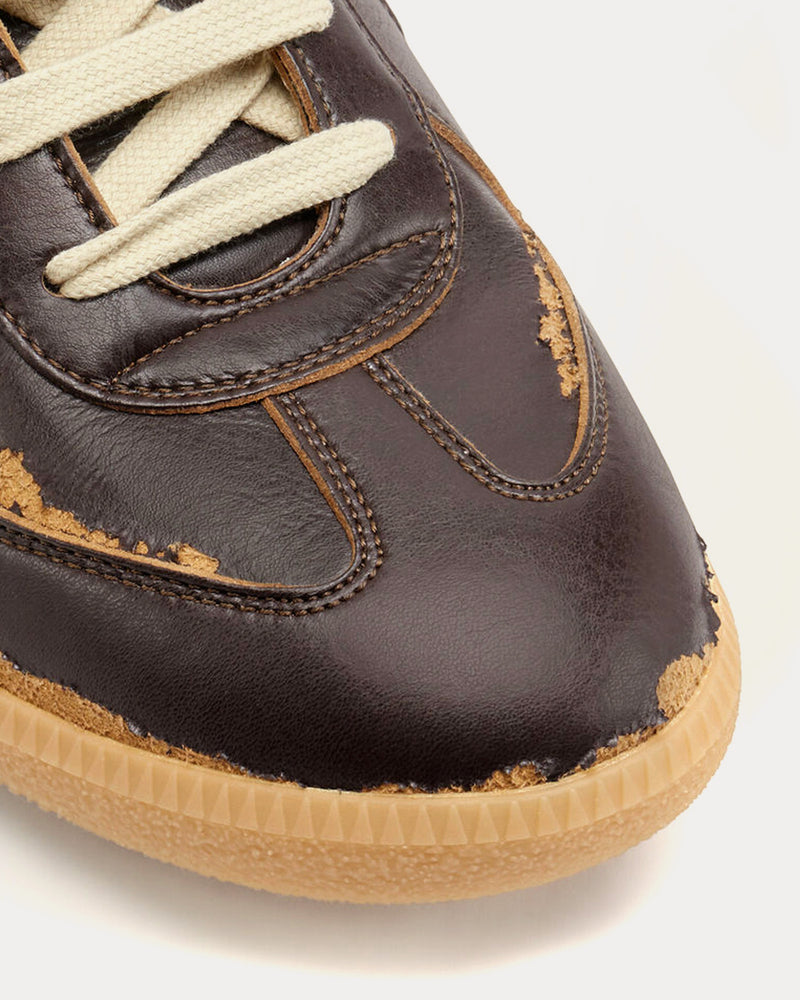 Maison Margiela Replica Distressed Peel-Off Effect Leather Dark Brown Low Top Sneakers - 4