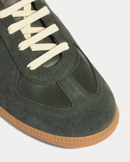 Maison Margiela Replica Leather & Suede Military Green Low Top Sneakers - 6