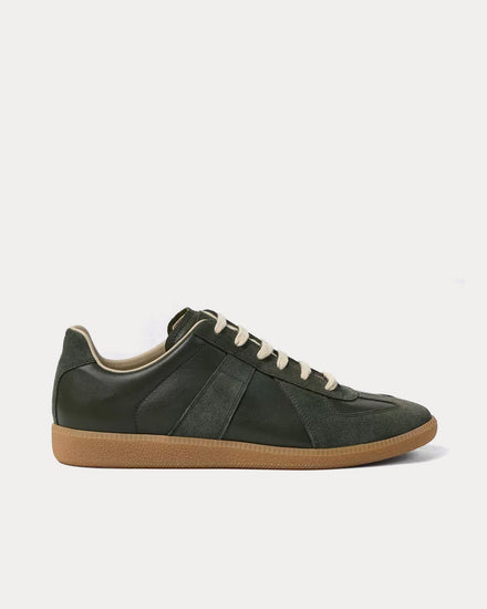 Maison Margiela Replica Leather & Suede Military Green Low Top Sneakers - 1