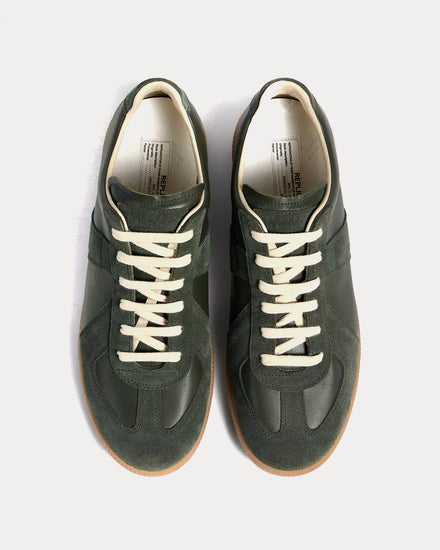Maison Margiela Replica Leather & Suede Military Green Low Top Sneakers - 2