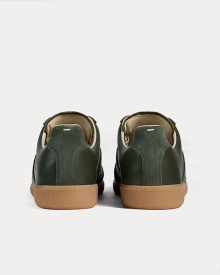 Maison Margiela Replica Leather & Suede Military Green Low Top Sneakers - 4