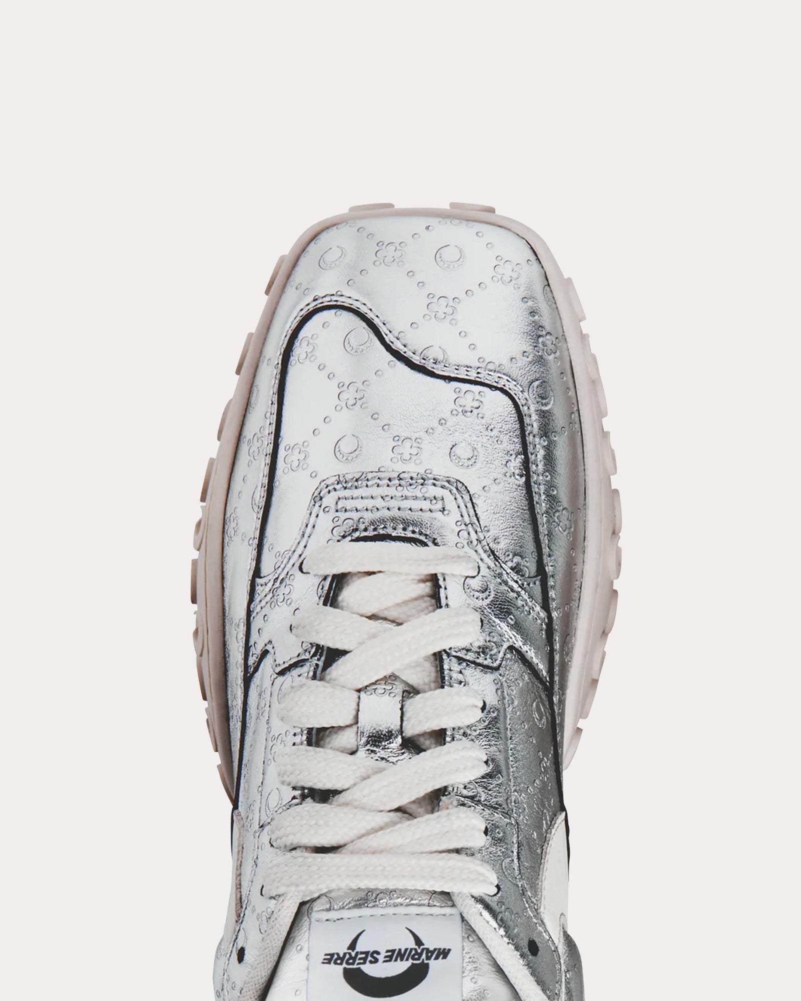 Marine Serre Women's MS Rise Laminated Silver Low Top Sneakers