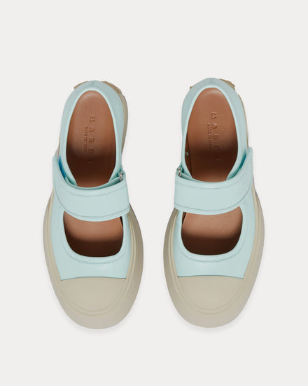 Marni Mary Jane Leather Light Blue Slip On Sneakers - 2