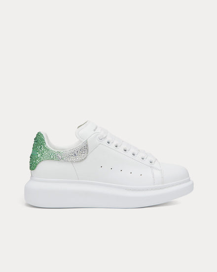 McQueen Oversized Sneaker Calf Leather with Crystal-Embellish White / Green Low Top Sneakers - 1