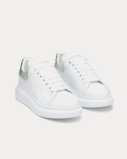 McQueen Oversized Sneaker Calf Leather with Crystal-Embellish White / Green Low Top Sneakers - 2