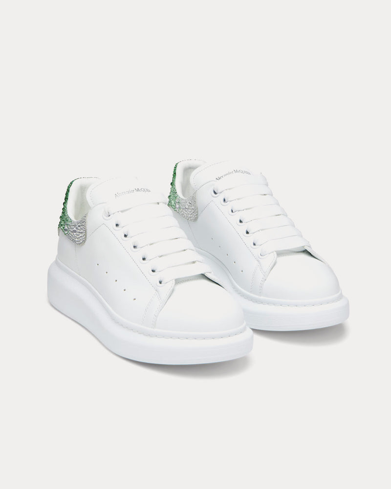 McQueen Oversized Sneaker Calf Leather with Crystal-Embellish White / Green Low Top Sneakers - 2