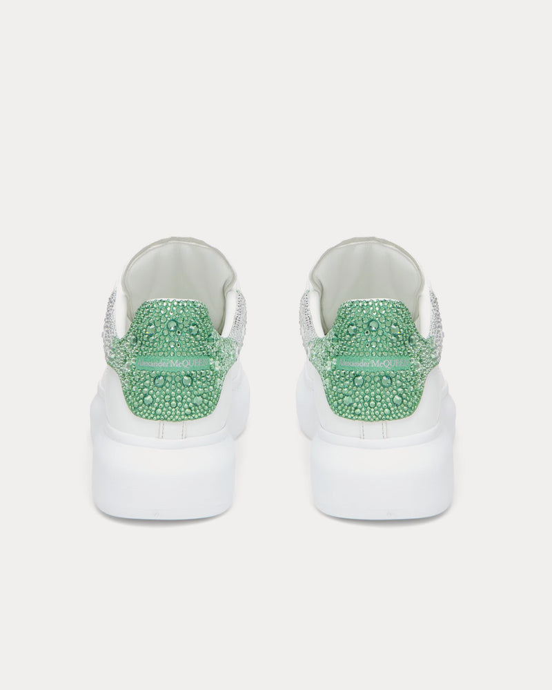 McQueen Oversized Sneaker Calf Leather with Crystal-Embellish White / Green Low Top Sneakers - 3