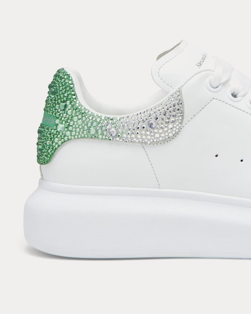McQueen Oversized Sneaker Calf Leather with Crystal-Embellish White / Green Low Top Sneakers - 4