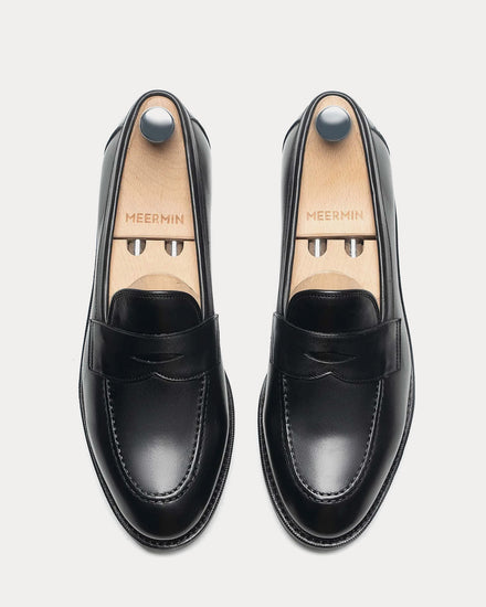 Meermin 514045 Silkcalf Leather Black Penny Loafers - 2