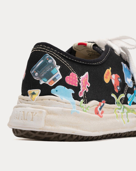 Mihara Yasuhiro Baker OG Sole Sticker Printed Canvas Black Low Top Sneakers - 2