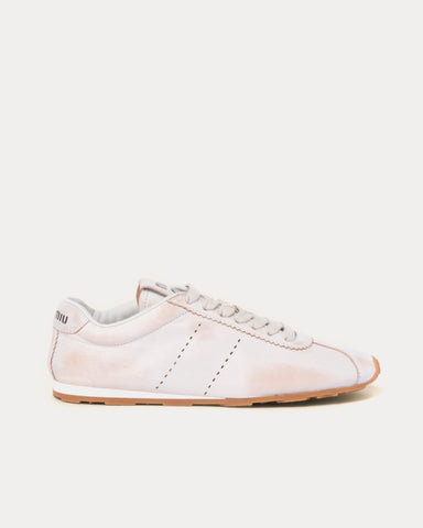 Miu Miu Plume Bleached Nappa Leather White Low Top Sneakers