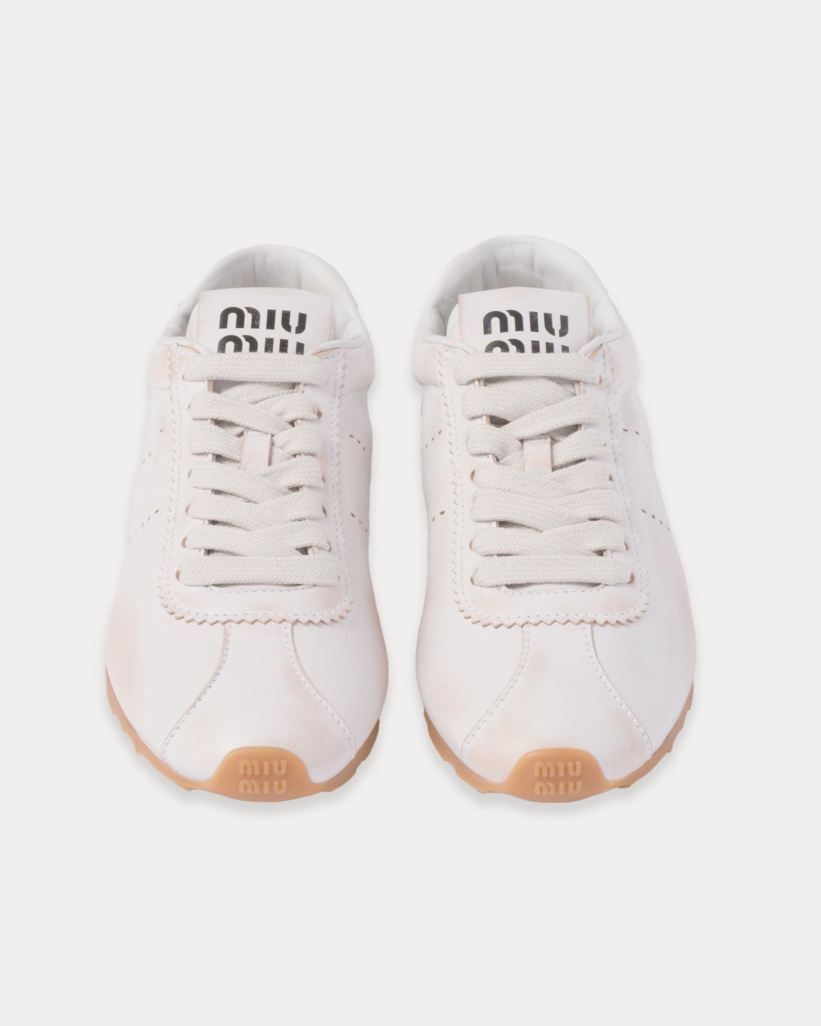 Miu Miu - Bleached Nappa Leather White Low Top Sneakers