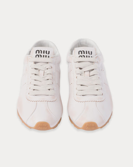 Miu Miu Plume Bleached Nappa Leather White Low Top Sneakers - 2